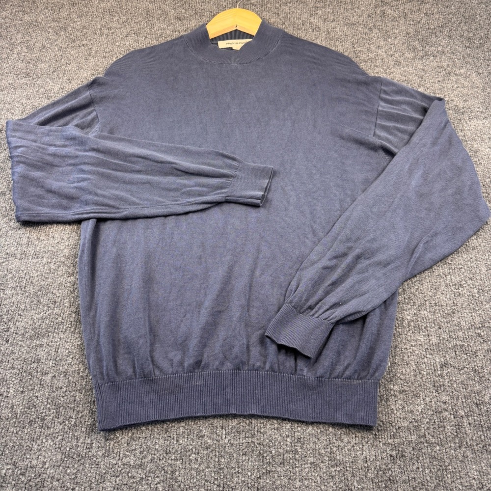 Pronto Uomo Sweater Men Medium Blue Good Silk Cotton Mock Neck Long Sleeve